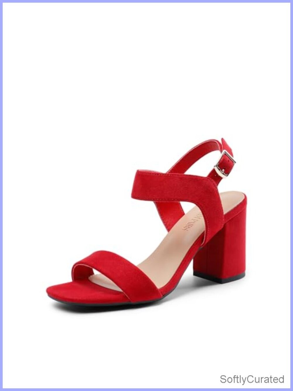Women's Heeled Sandals Square Toe Faux Suede Block Heel Ankle Strap